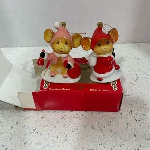 Vintage Elegance Christmas Figurines Set Of 2 Mice Christmas Mice Santa helpers